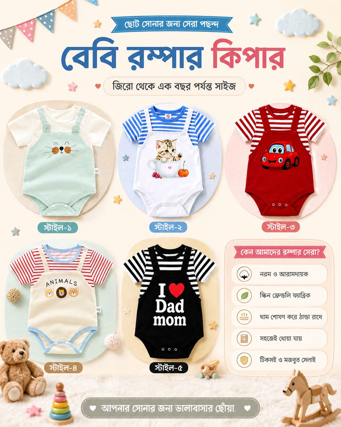 5 pcsবেবি অ্যাডজাস্টেবল রোম্পার কিপার