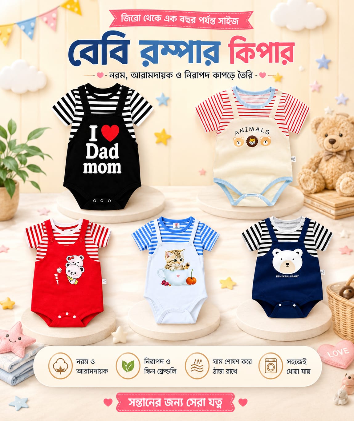 5 pcsবেবি অ্যাডজাস্টেবল রোম্পার কিপার 🍼